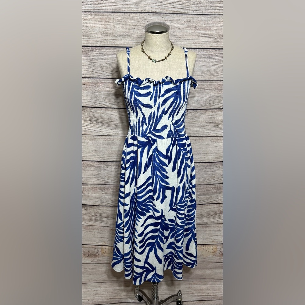 H&M Navy and White Tropical Midi Dress